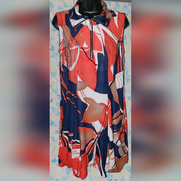 Unknown Dresses & Skirts - Vintage Women's Funky Abstract Print Front Zip Midi Dress Sz L